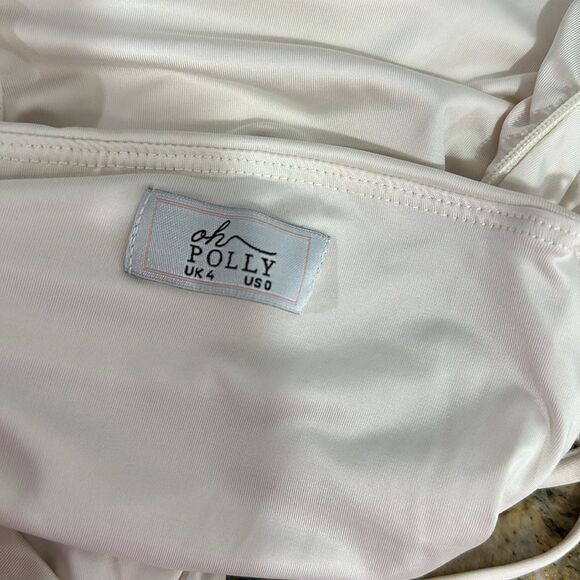 Oh Polly First Date Ruched Bodycon Knee Length Dress In Oyster White Size 0 - Picture 7 of 10